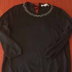 LOFT ann taylor black sweater; beaded neckline;